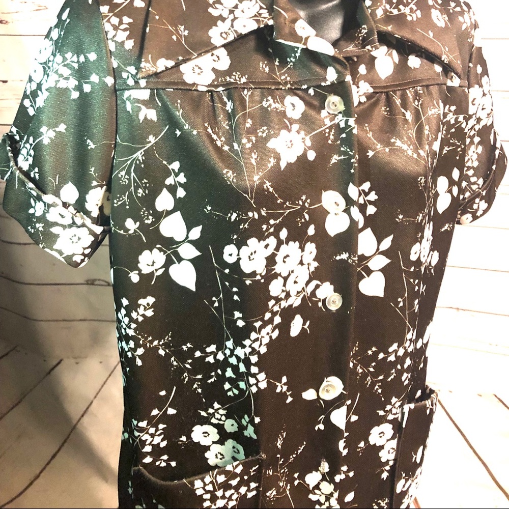 💯 VINTAGE 70s floral polyester top